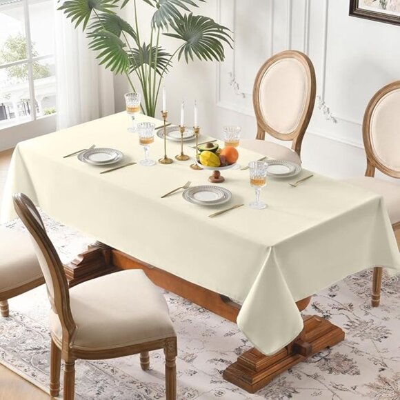 Amussent 54x120 Inch White Tablecloth Polyester Rectangular For Dining & Banquet - Picture 3 of 3